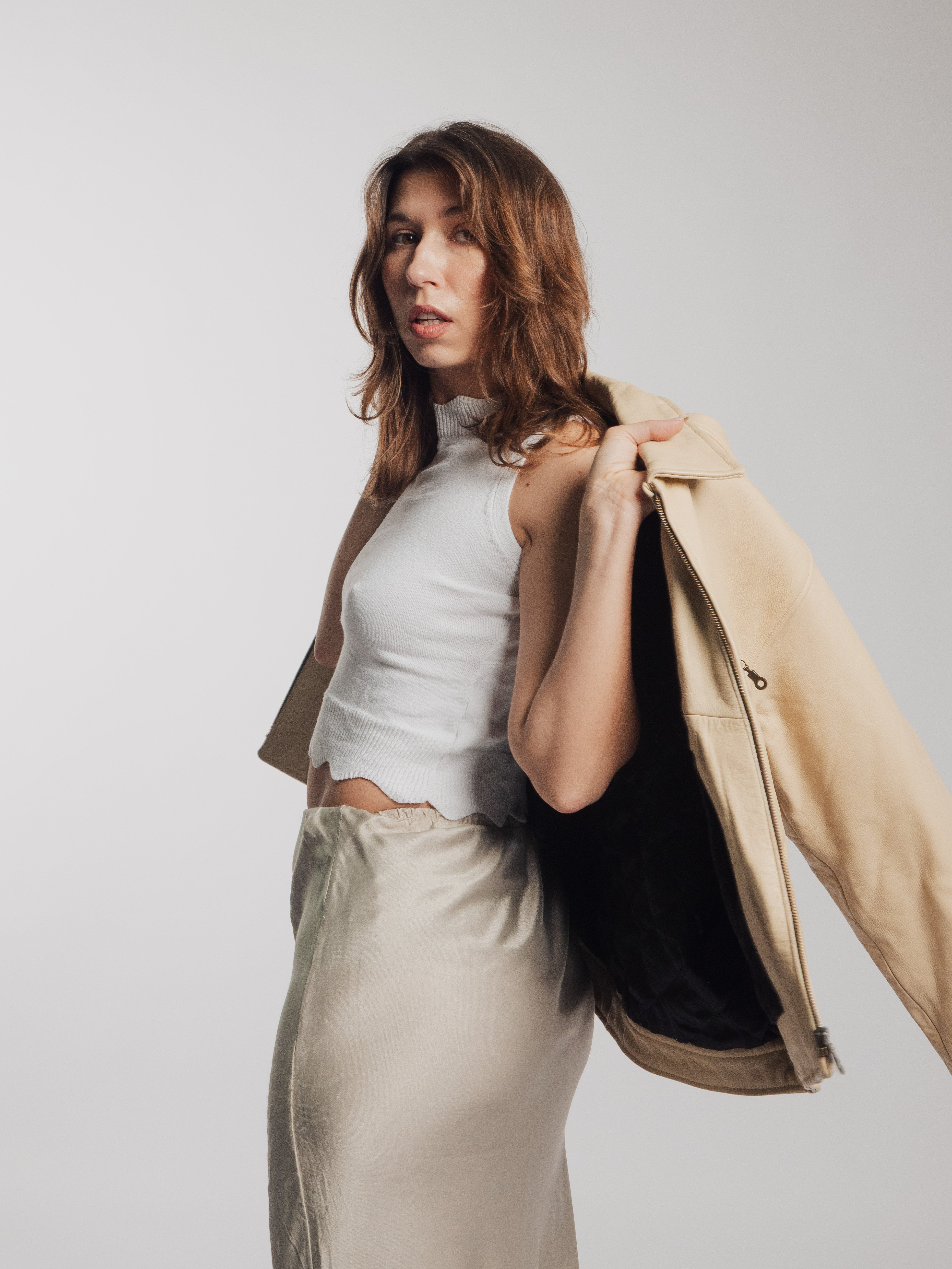 Oversize Beige Leather Jacket