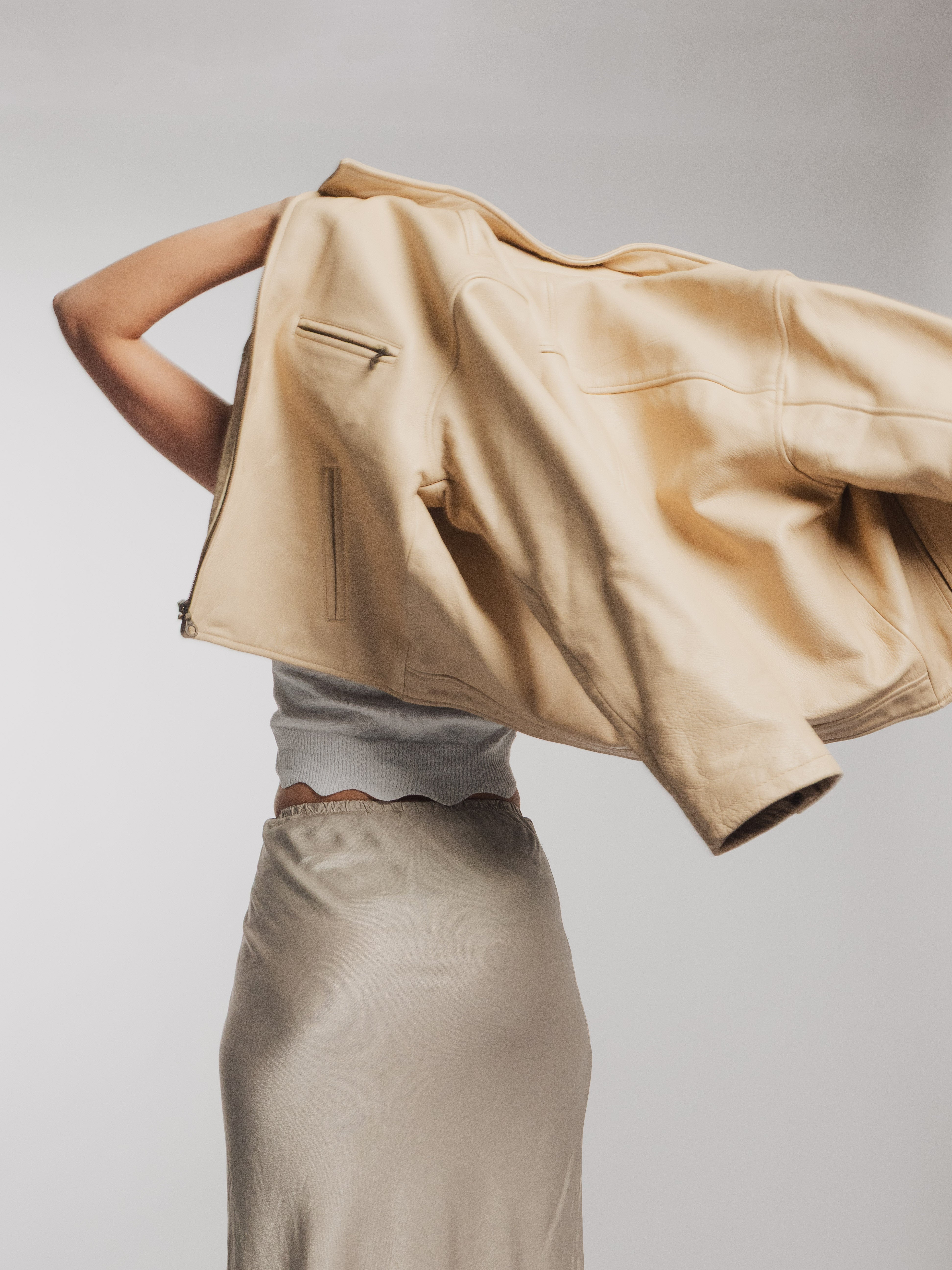 Oversize Beige Leather Jacket