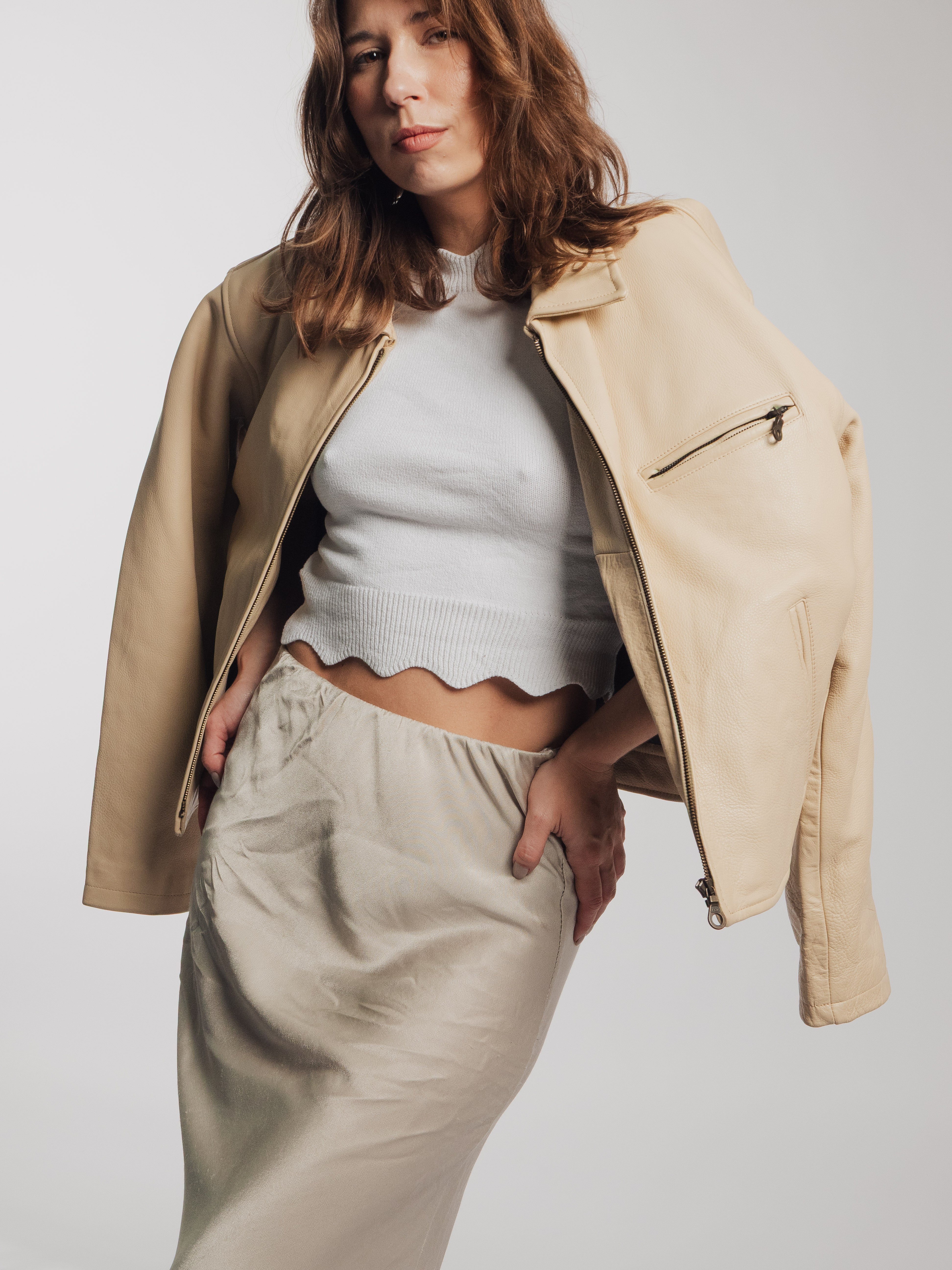Oversize Beige Leather Jacket