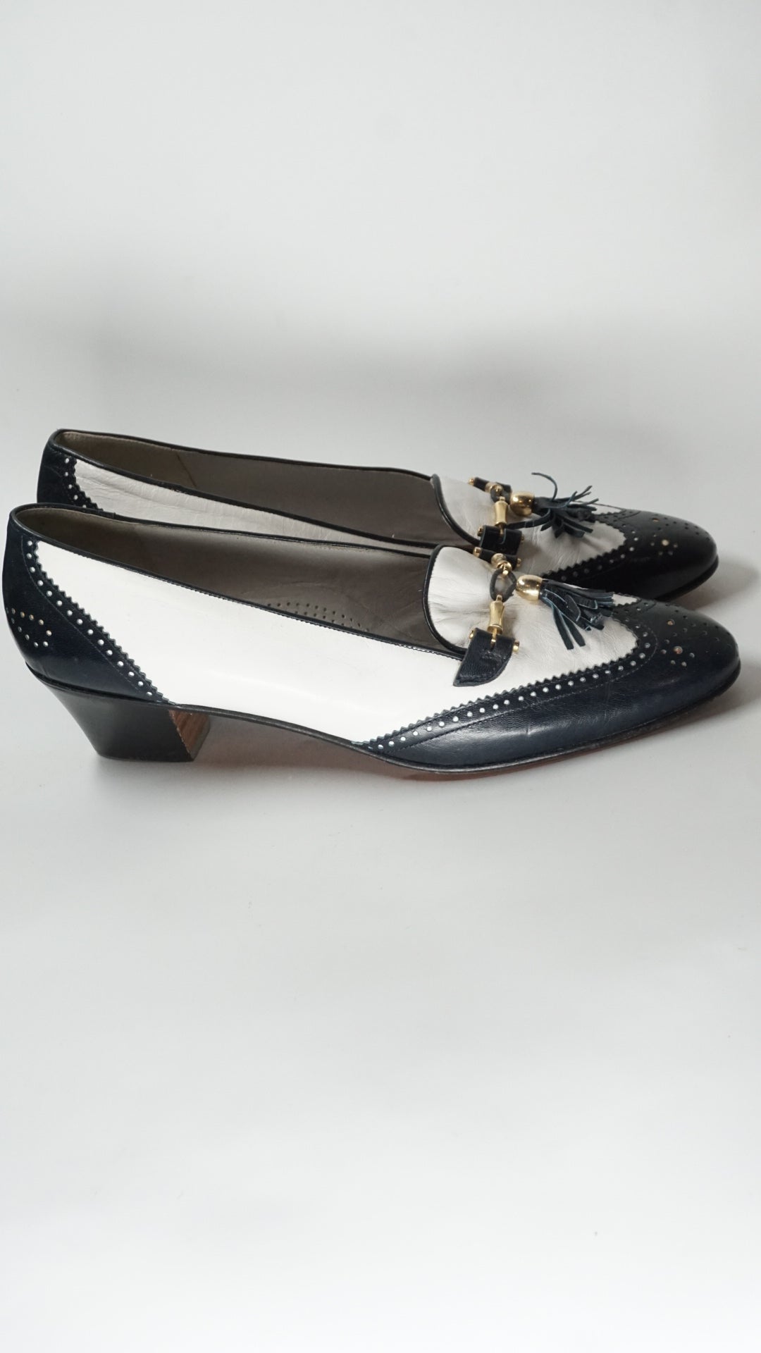 Black & White Shoes with Golden Accent