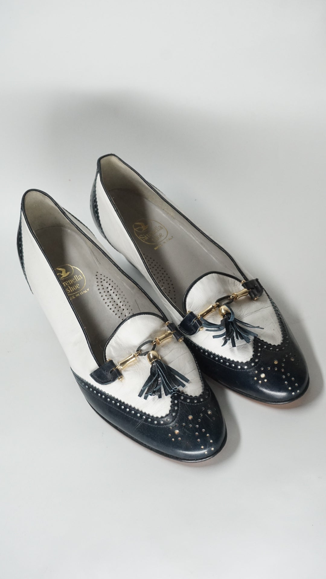 Black & White Shoes with Golden Accent