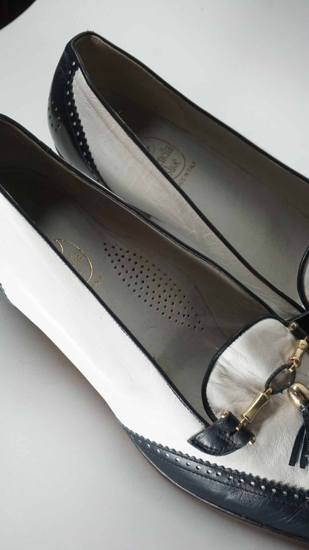 Black & White Shoes with Golden Accent