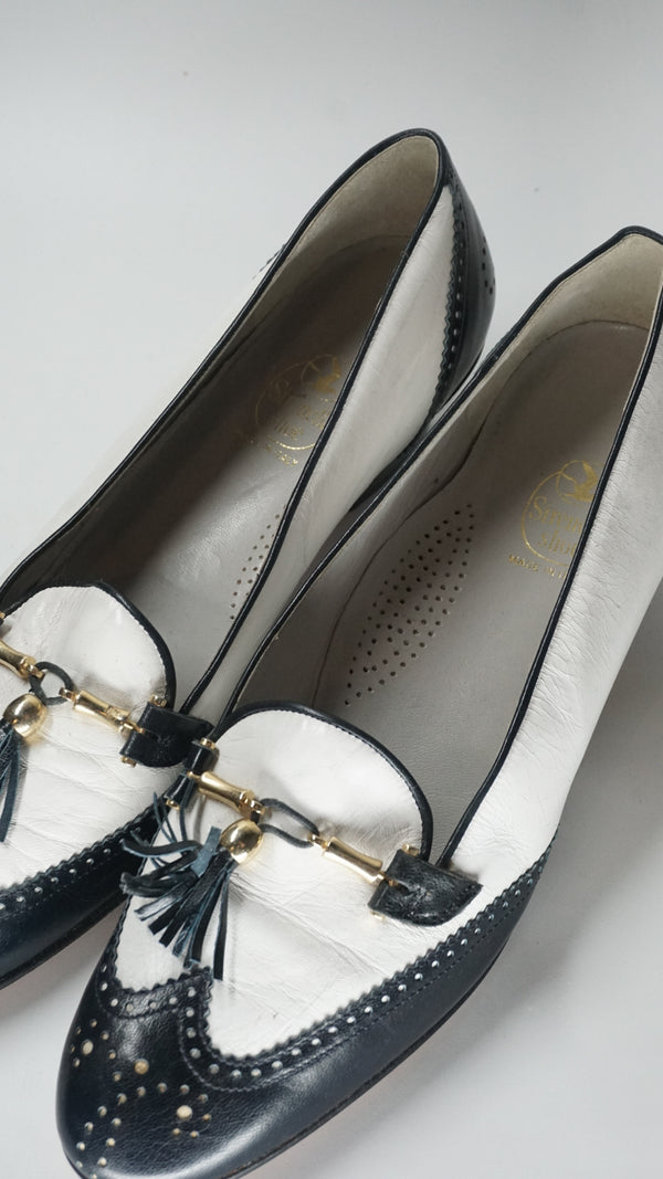 Black & White Shoes with Golden Accent