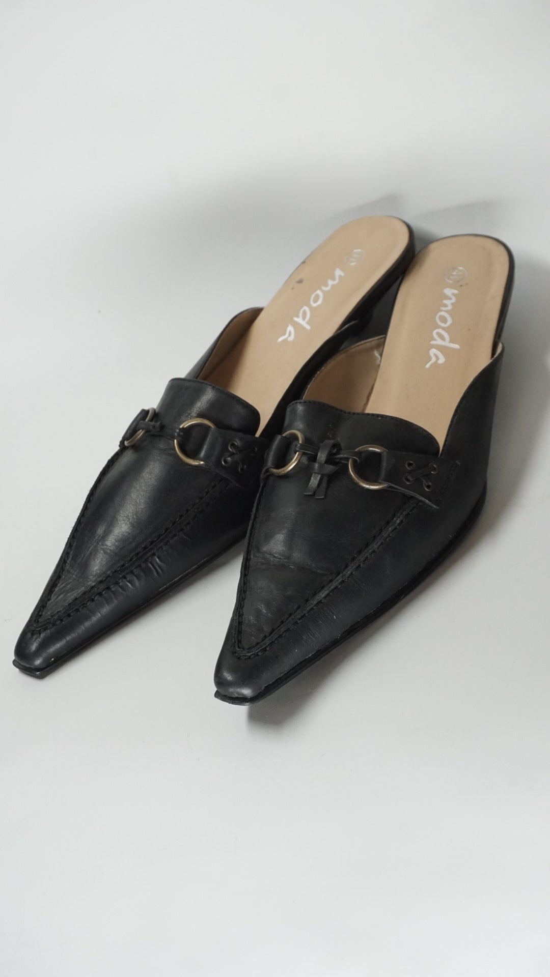 Black Leather Mules