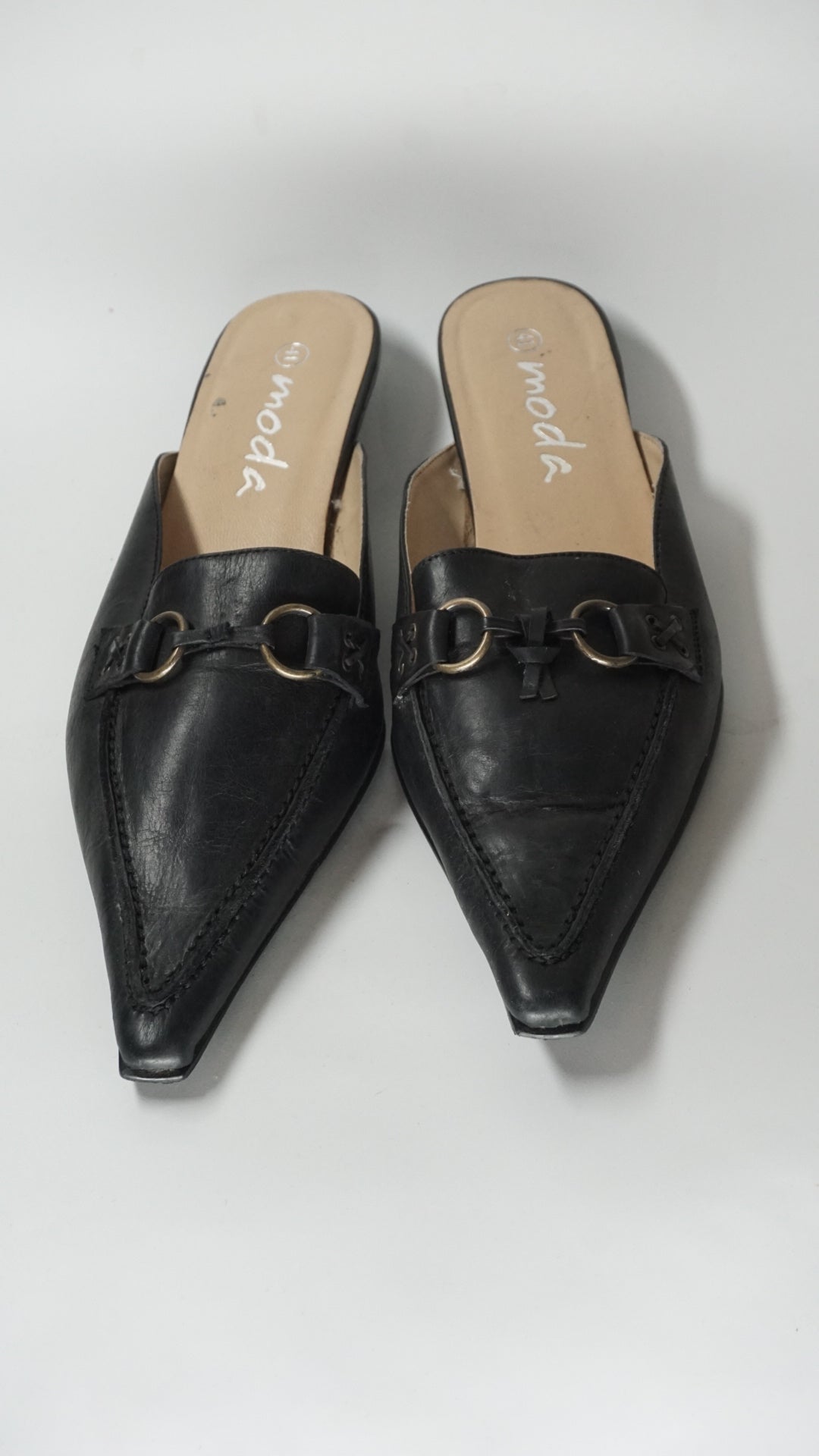 Black Leather Mules
