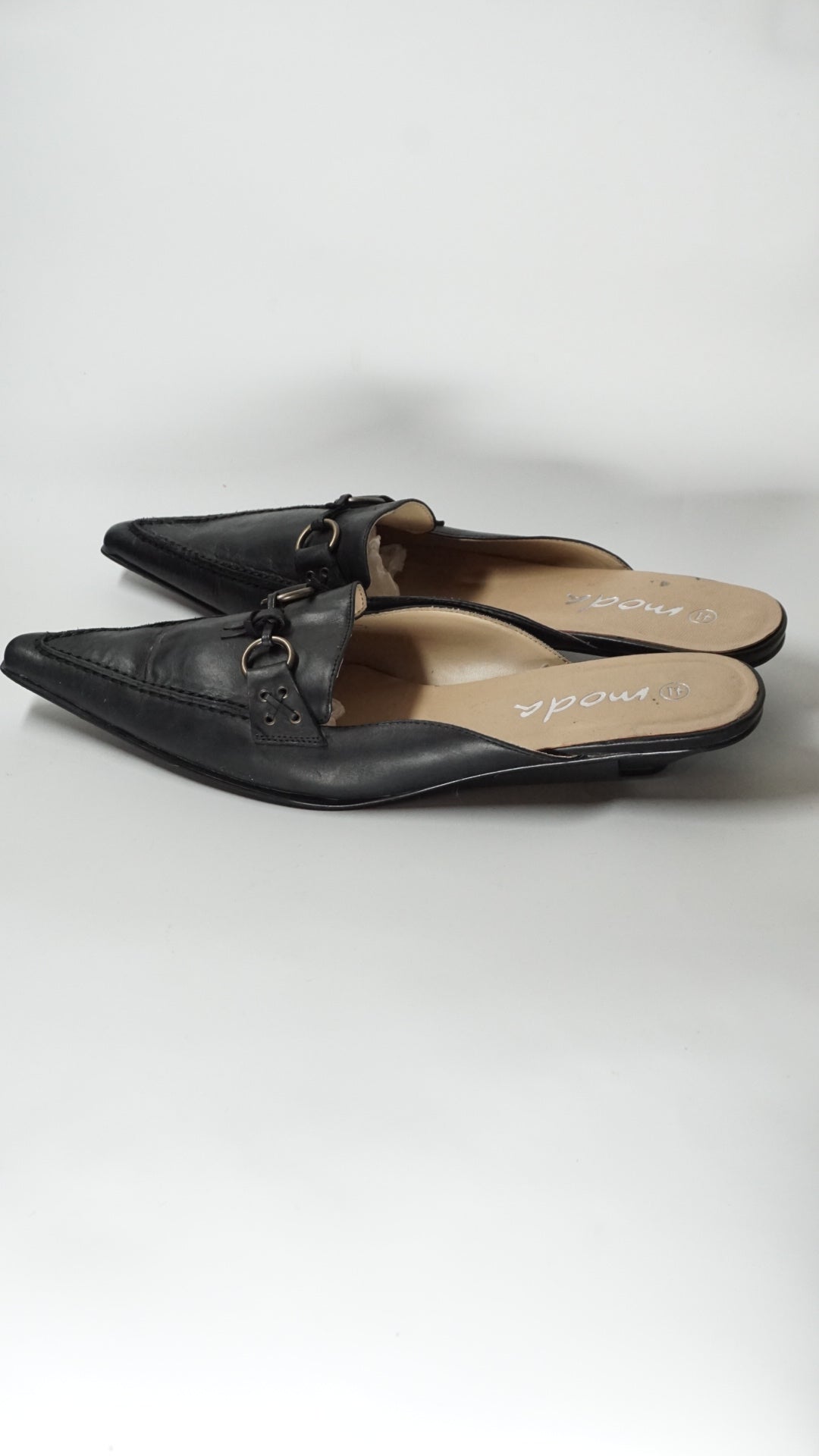 Black Leather Mules