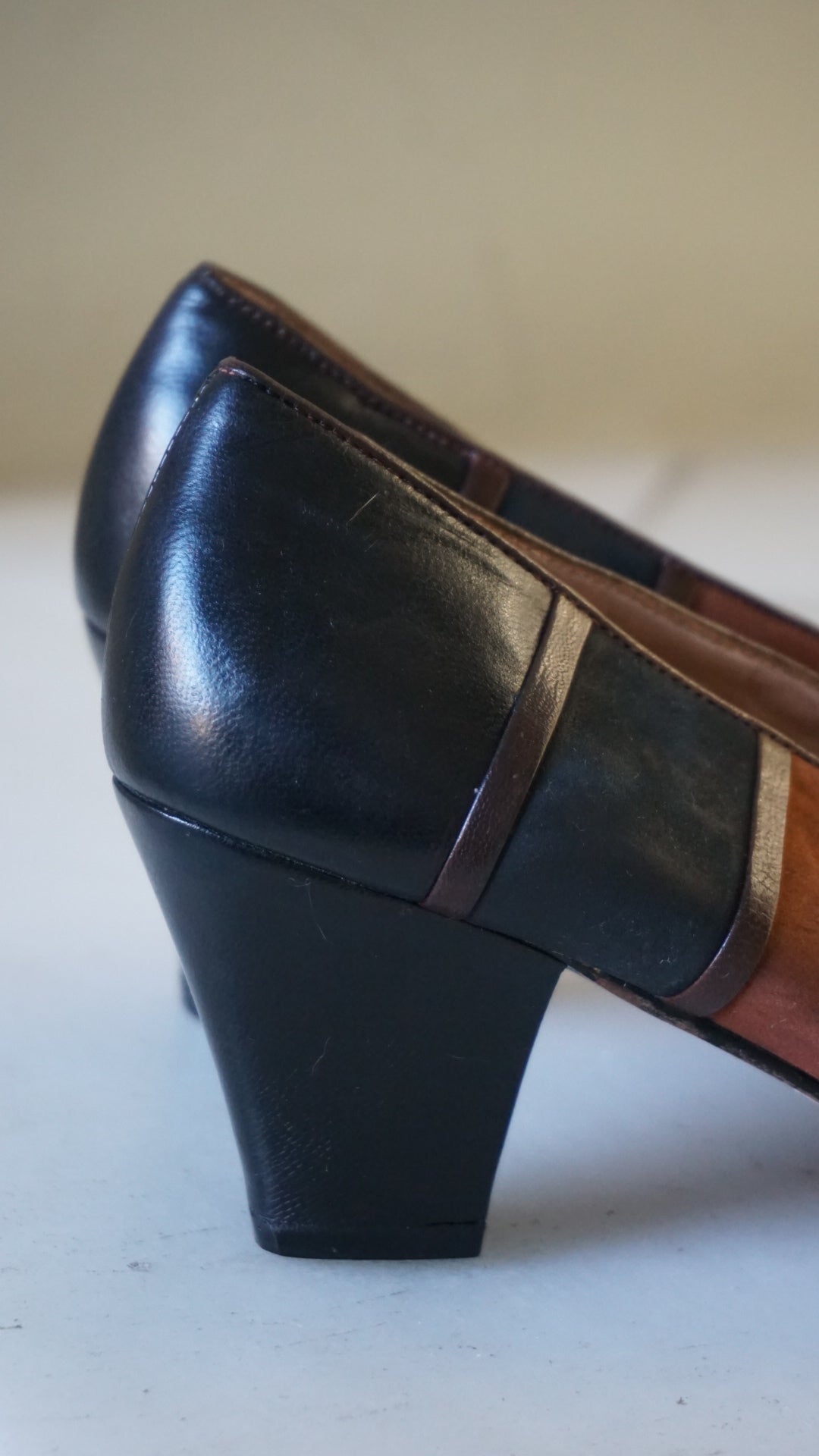 Vintage leather shoes in black and brown