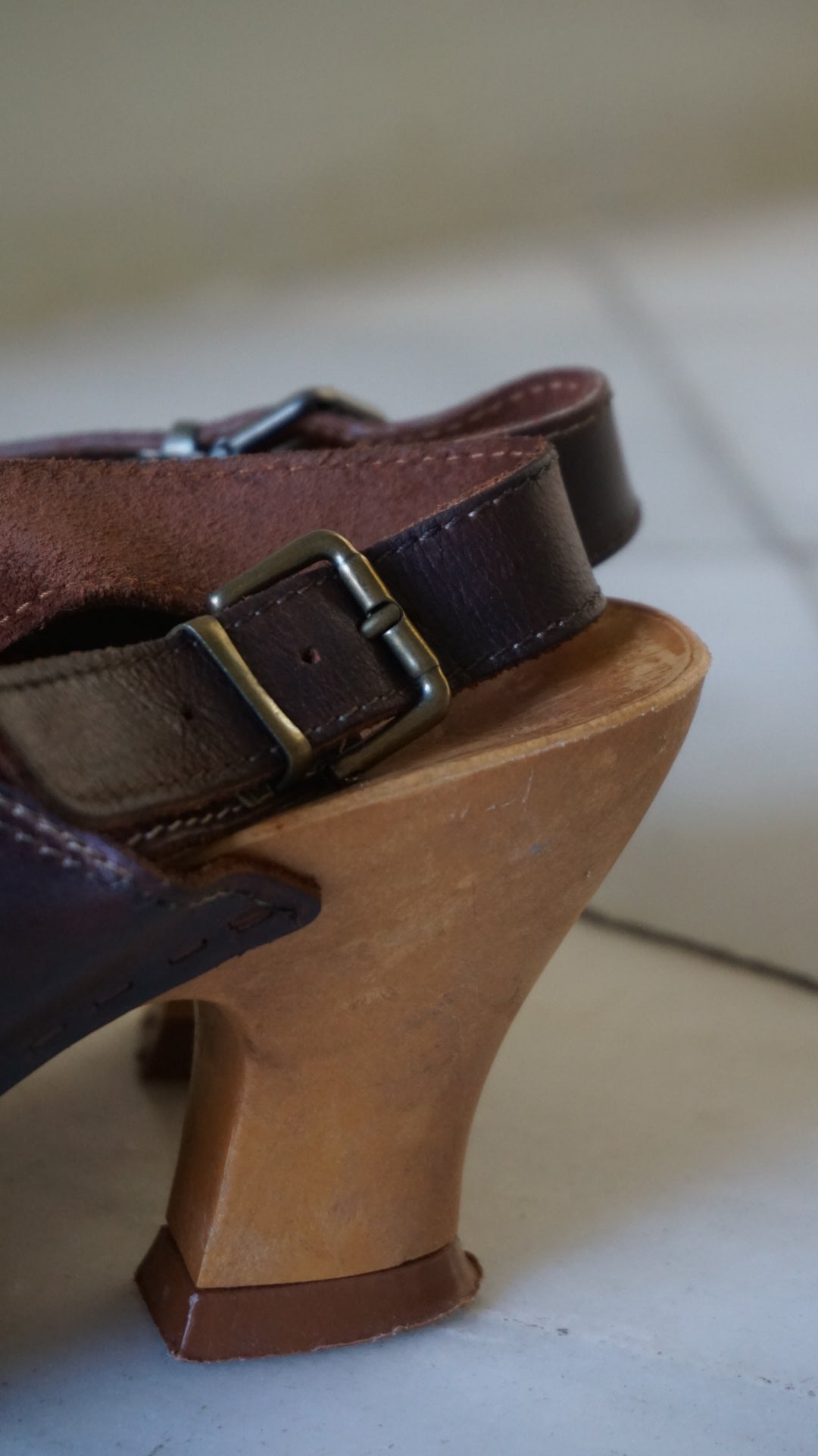 Vintage brown leather wedge sandals