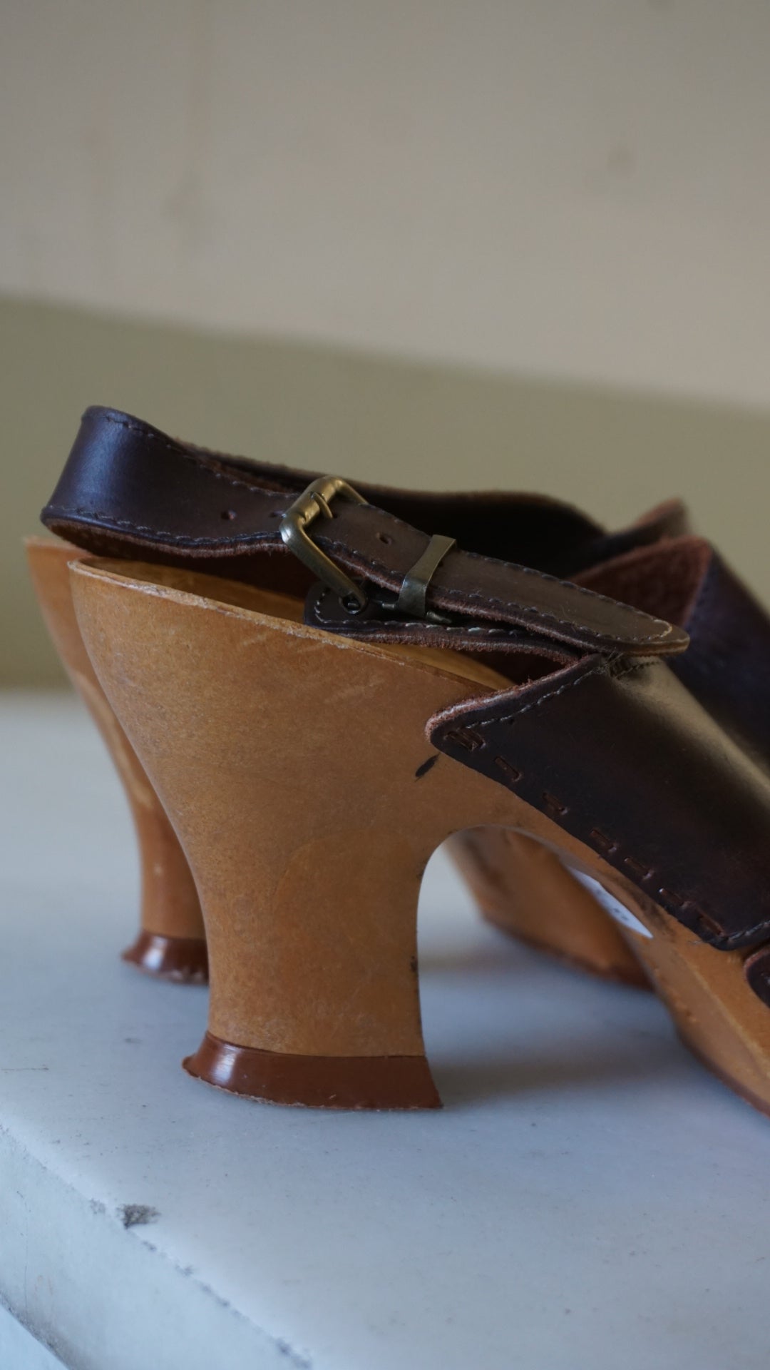 Vintage brown leather wedge sandals
