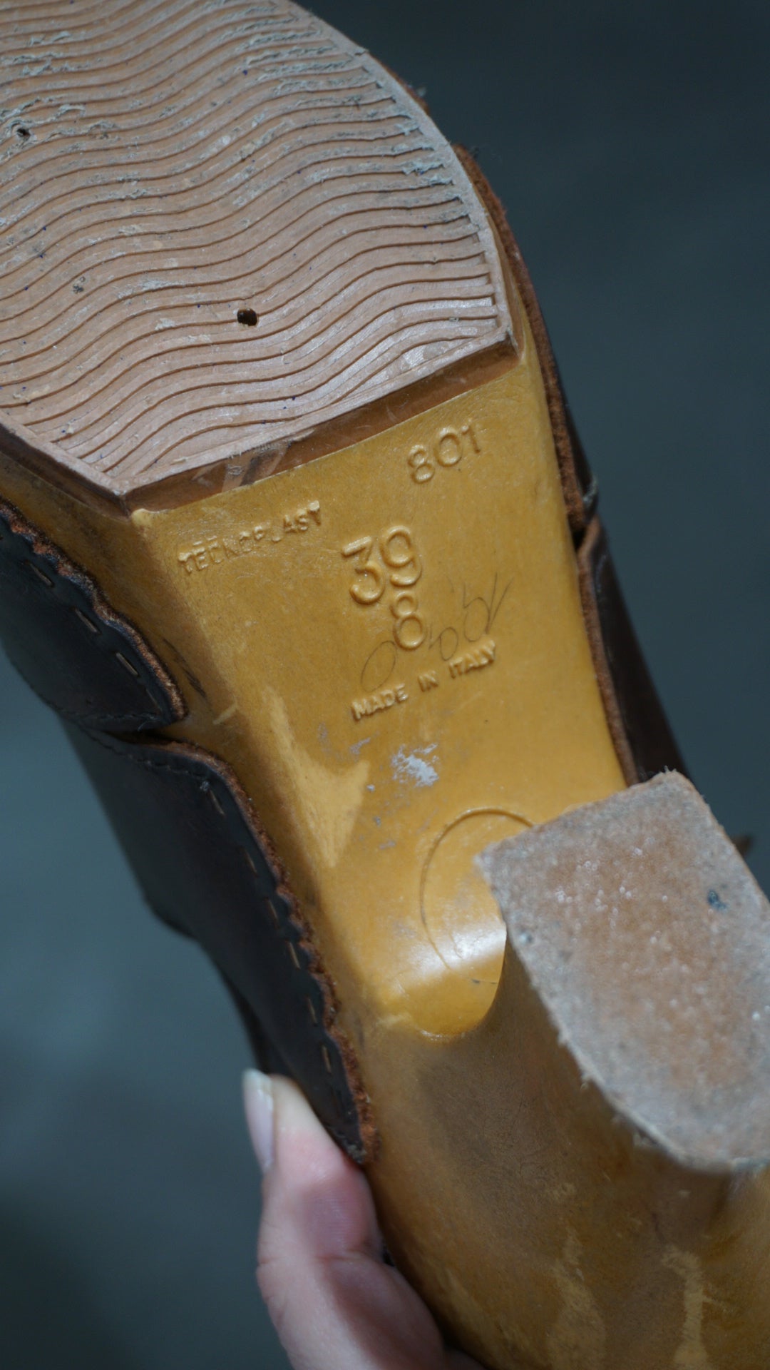 Vintage brown leather wedge sandals